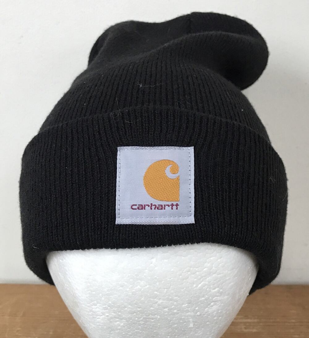 Carhartt Classic Embroidered Logo PatchBlack Knit Winter Cap Beanie Hat One Size